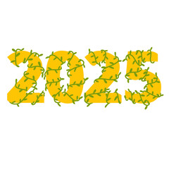 2025 illustration with plant. happy new year 2025. 2025 design for sticker, print, calendar, journal, element etc.