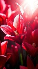   Red flowers, sunlit center