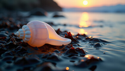 Fototapeta premium Seashell at Sunset on the Beach