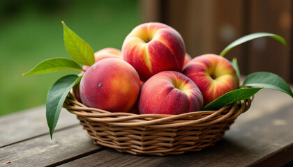 Ripe Peaches in a Basket