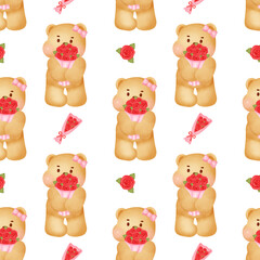 Cute Bear and Roses Pattern Design
