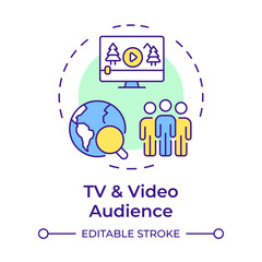 TV and video audience multi color concept icon. Collecting data about viewers. Customers measurement method. Round shape line illustration. Abstract idea. Graphic design. Easy to use in presentation