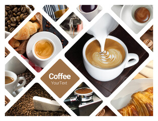 Coffee Shop Concept Photo Collage. Can be used for visual stand, display, brochures, flyer