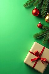 Wrapping paper with Christmas ornaments on a soft green background, wrapping paper, green, gift