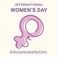 Women's day poster with female sign. Company 2025 under the slogan #AccelerateAction. Poster for International Women's Day on March 8th.  Flat vector illustration