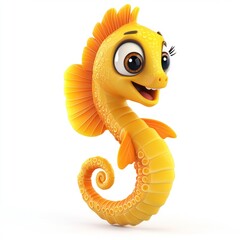 Fototapeta premium Seahorse with a cheerful look, 3D style, white.