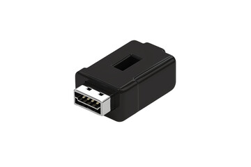 A compact USB adapter designed for connectivity, featuring a rectangular shape and metallic port for easy connections.