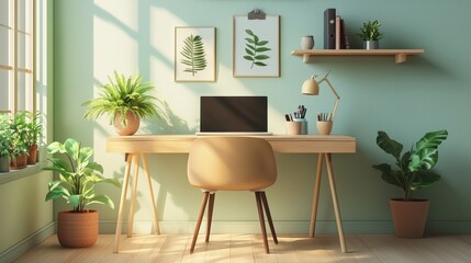 A warm and inviting home office setup illustrating comfort and productivity in teleworking environments.	