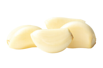 Side view of peeled garlic cloves in stack isolated with clipping path in png file format