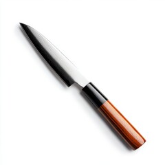 A finely crafted kitchen knife with a wooden handle, ideal for culinary tasks and enhancing kitchen aesthetics.