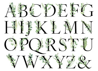 Alphabet Set with Greenery Eucalyptus Leaves