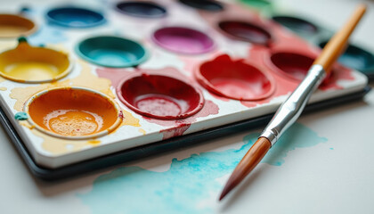 Obraz premium Watercolor Palette and Brush - Artistic Inspiration