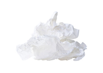 Side view of screwed or crumpled white tissue paper ball after used isolated with clipping path in png file format