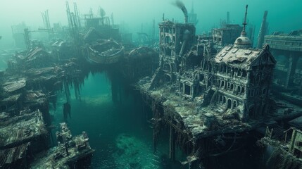 A steampunk-inspired underwater city built entirely from reclaimed shipwrecks