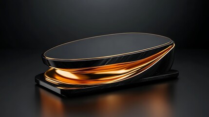 Sleek Black and Gold Coffee Table: 3D Render on Dark Background AI Generated