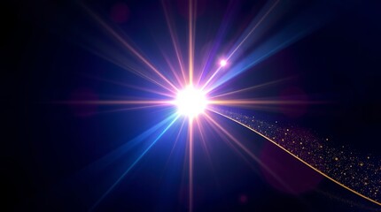 Obraz premium Vibrant light rays burst from a central point, creating a dazzling display of color and energy against a dark background. A streak of golden dust adds a magical touch.