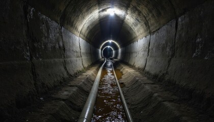 Dark Underground Tunnel with Waterway