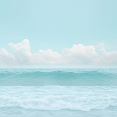 Obraz premium serene ocean view with gentle waves and soft clouds under light blue sky creates tranquil atmosphere. calm water reflects peacefulness of nature