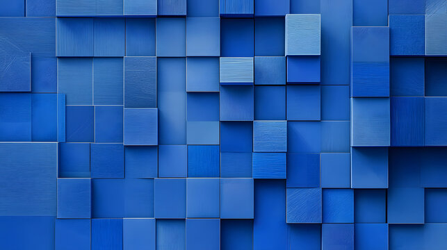 Collection of Blue 3D Blocks form a wall. Business background with copy-space.
