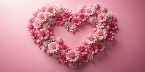 Macro view: A 3D rendered heart adorned with delicate pink flowers, symbolizing love.