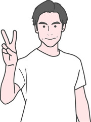 ピースサインをする男性
