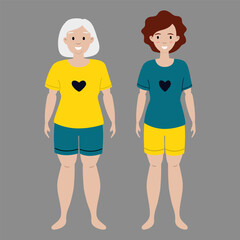 Women of different ages showcasing diverse body types in casual attire