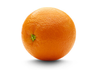 One fresh orange on white background