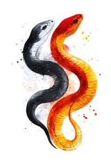 Fototapeta premium Snake in a yin-yang pose with contrasting gold and red halves