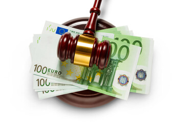 Judge's gavel and one hundred euro banknotes