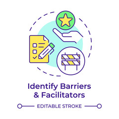 Identify barriers and facilitators multi color concept icon. Obstacles influencing on audience behavior. Round shape line illustration. Abstract idea. Graphic design. Easy to use in presentation