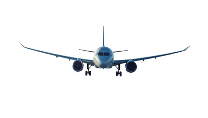 airplane isolated on white, typical airplane isolated on transparent background, front view 