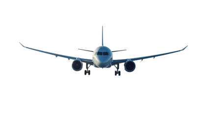 airplane isolated on white, typical airplane isolated on transparent background, front view 