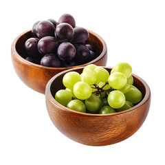 Green and Purple Grapes in Wooden Bowls