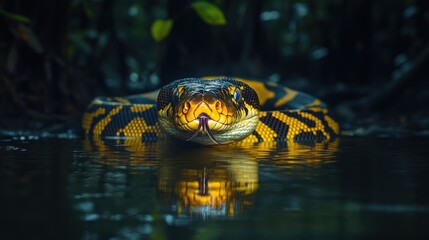 Yellow and Black Python in Water