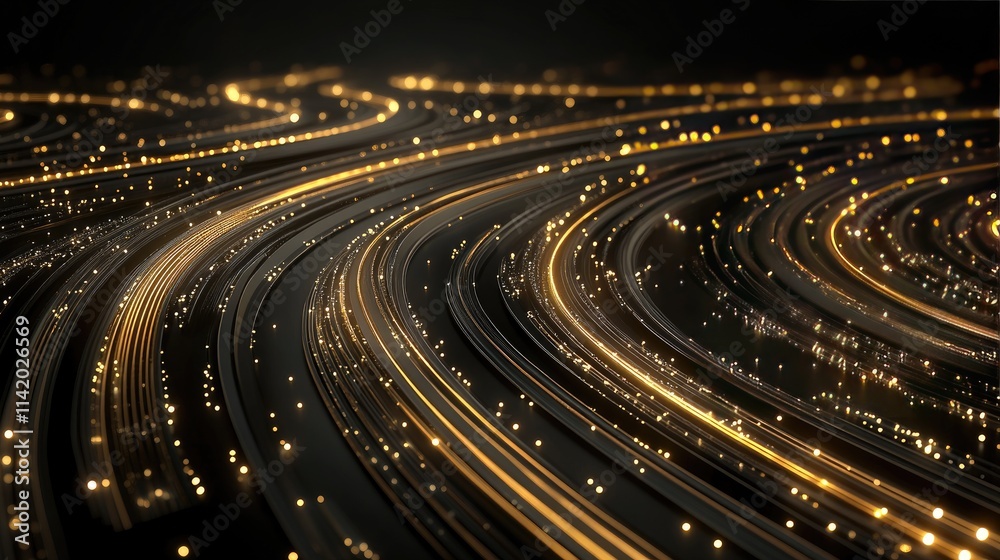 Fototapete A swirling data stream emits vibrant yellow and orange light while creating a mesmerizing effect with depth-of-field and bokeh blur