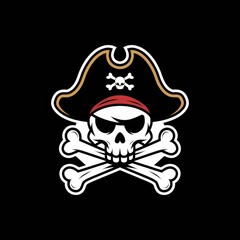 Fototapeta premium Pirate Skull Wearing A Tri Cornered Hat With Crossbones