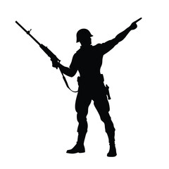 a black silhouette of a soldier in full combat gear.