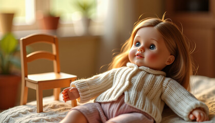 Adorable Doll in Knitted Sweater