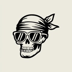 Fototapeta premium Cool Skull Wearing Sunglasses And A Bandana