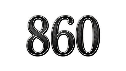 black metal 3d design of number 860 on white background.	