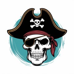 Pirate Skull Wearing A Tricorne Hat And Eye Patch