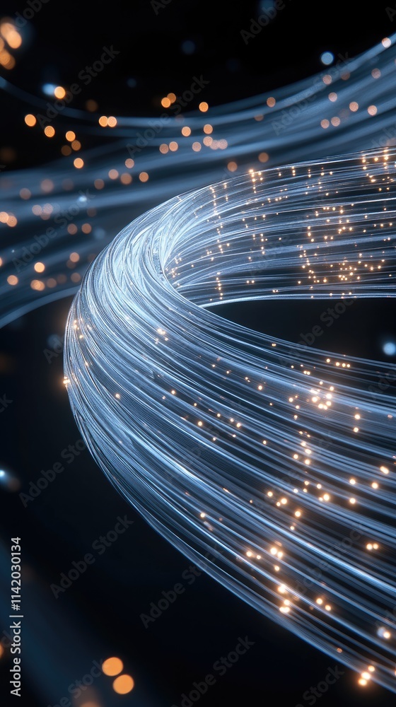 Fototapete A swirling data stream emits vibrant yellow and orange light while creating a mesmerizing effect with depth-of-field and bokeh blur