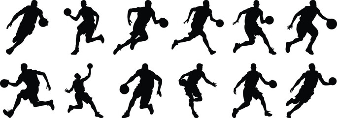 Basketball silhouettes set, sport pack of vector silhouette design, isolated background