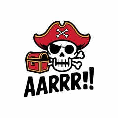 Fototapeta premium Pirate Skull Captain Holding Treasure Chest