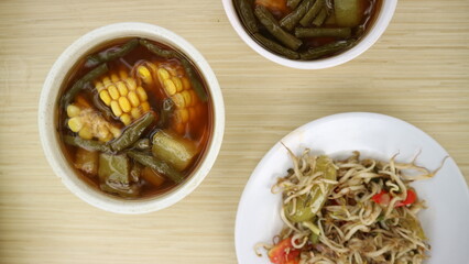 Indonesian Sayur Asem and Stir-fried Bean Sprouts