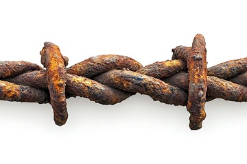 Rusty security barbed wire isolated on a white background