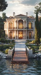 Naklejka premium Historical building with stairs surrounded by trees
