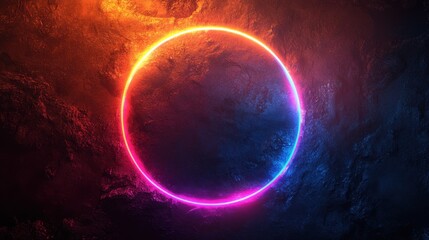 Creative neon circle glowing against a textured backdrop in a vibrant and dynamic composition during nighttime