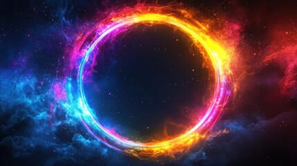 Obraz premium Vivid cosmic circle with swirling colors igniting the night sky in an astrological dance of light