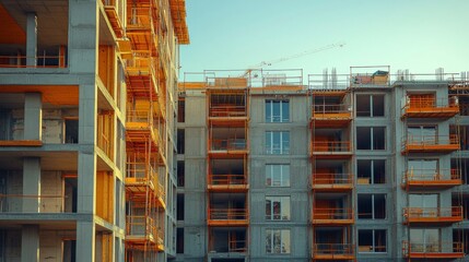Fototapeta premium New apartment buildings under construction with cranes